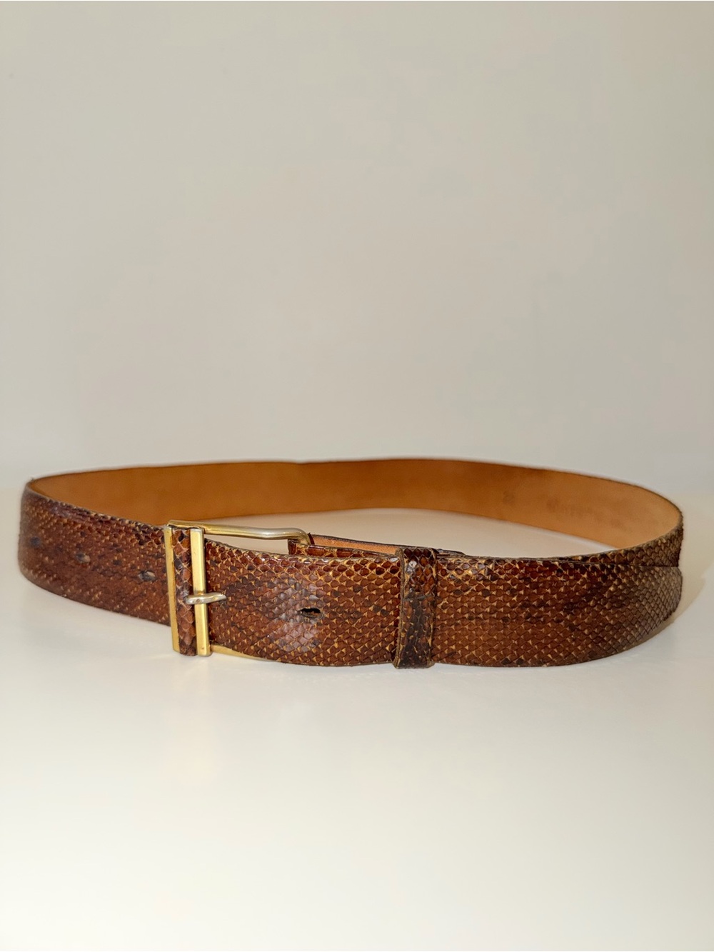 Vintage Brown Snakeskin Unisex Belt, Sz 28